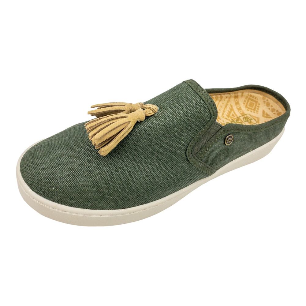 New Spenco Women's Hunter Green Mule Celine Canvas Tassel Accent Slides 8